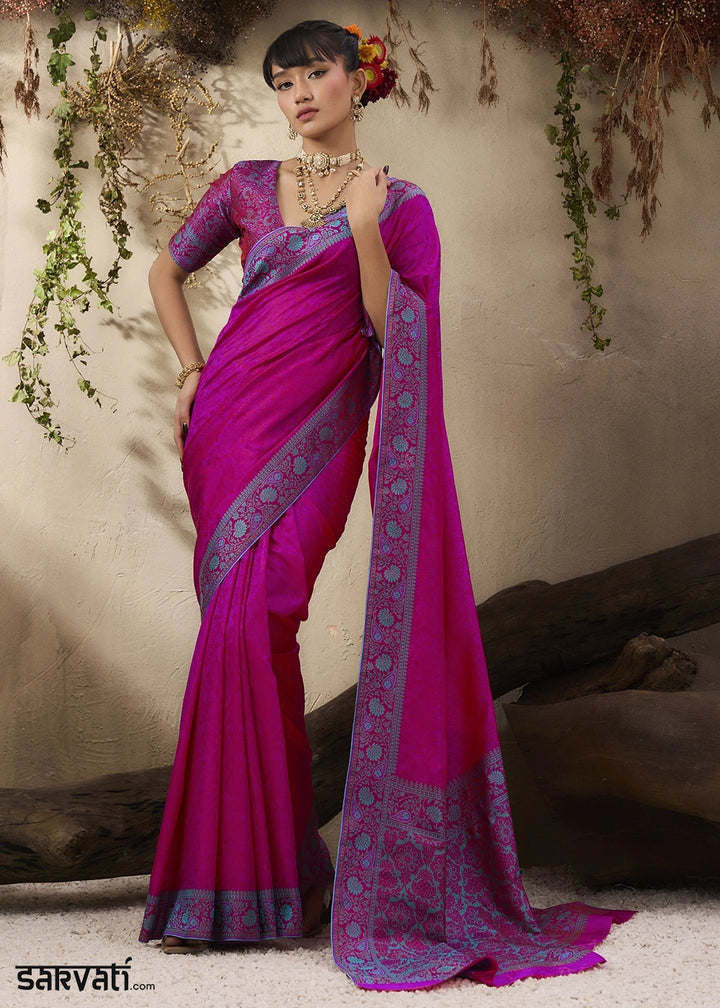 Magenta Pink Silk Saree with Tanchoi Zari Weaving Border