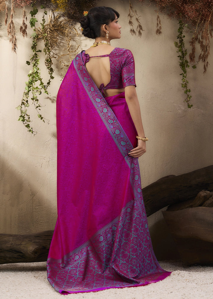 Magenta Pink Silk Saree with Tanchoi Zari Weaving Border
