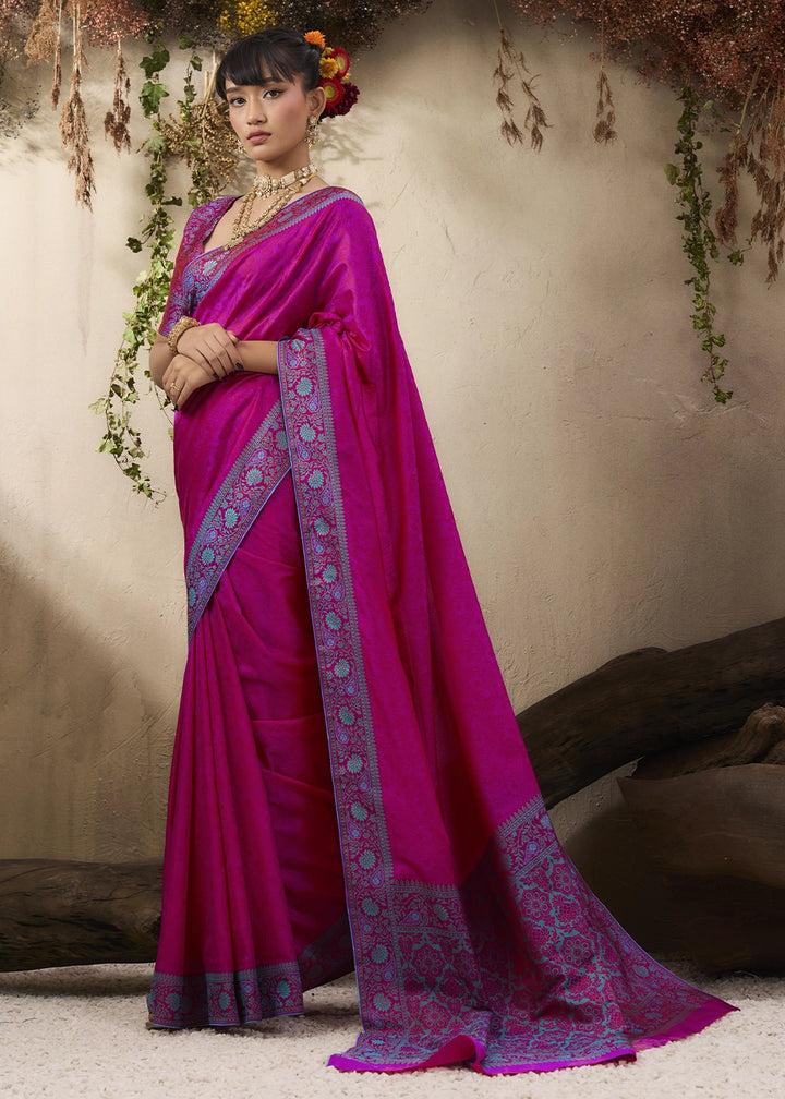 Magenta Pink Silk Saree with Tanchoi Zari Weaving Border