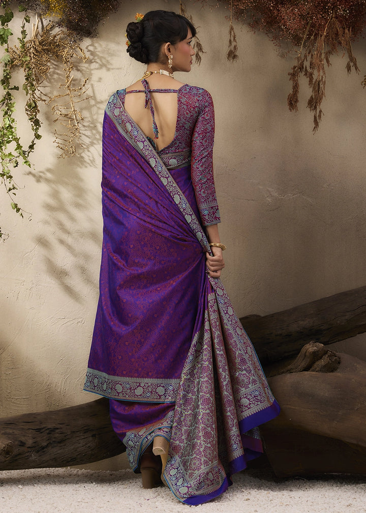 Grape Purple Silk Saree with Tanchoi Zari Weaving Border