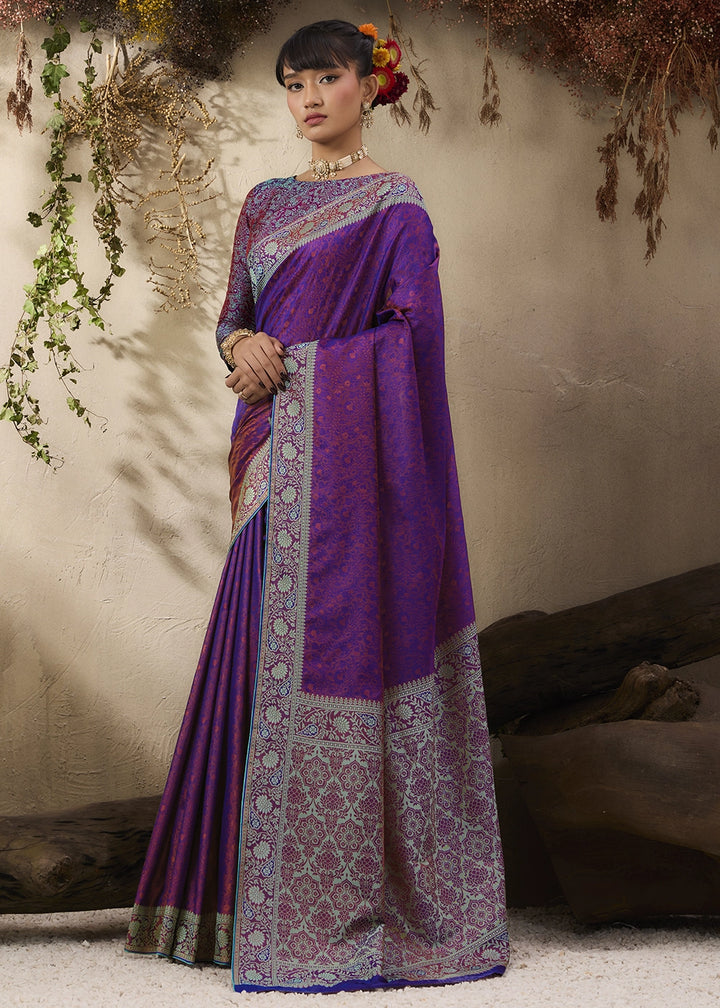 Grape Purple Silk Saree with Tanchoi Zari Weaving Border