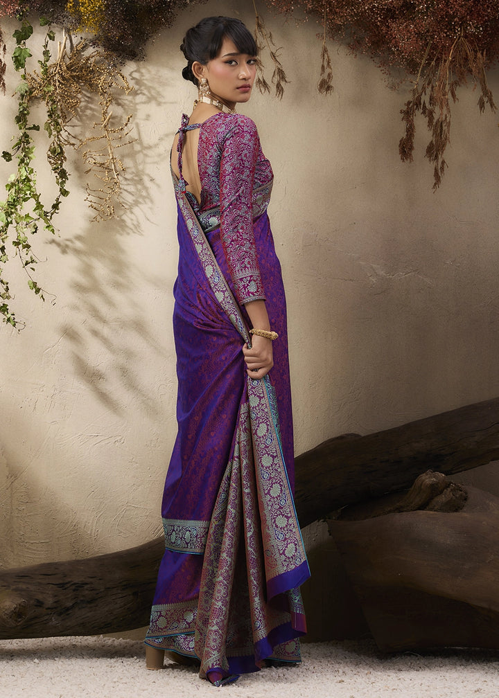 Grape Purple Silk Saree with Tanchoi Zari Weaving Border