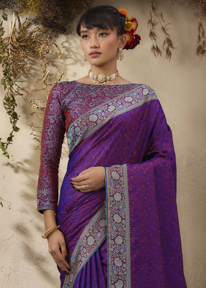 Grape Purple Silk Saree with Tanchoi Zari Weaving Border