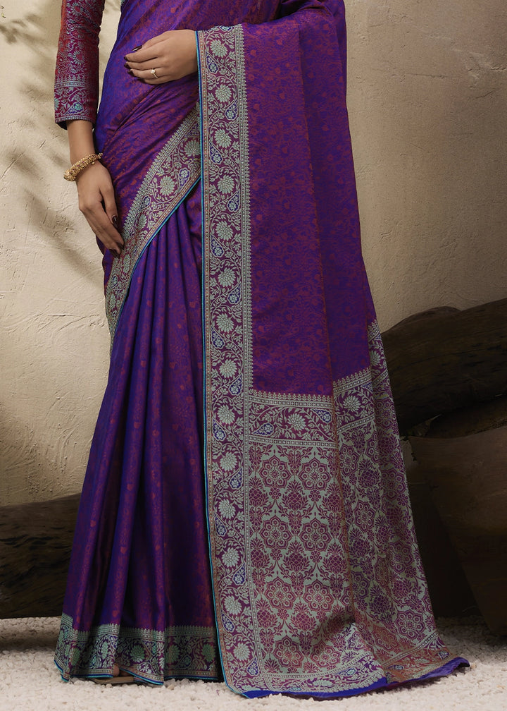 Grape Purple Silk Saree with Tanchoi Zari Weaving Border