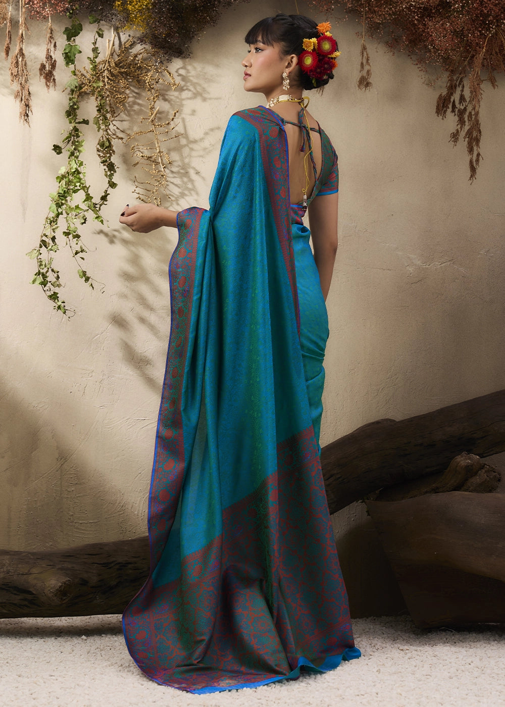 Ocean Blue Silk Saree with Tanchoi Zari Weaving Border