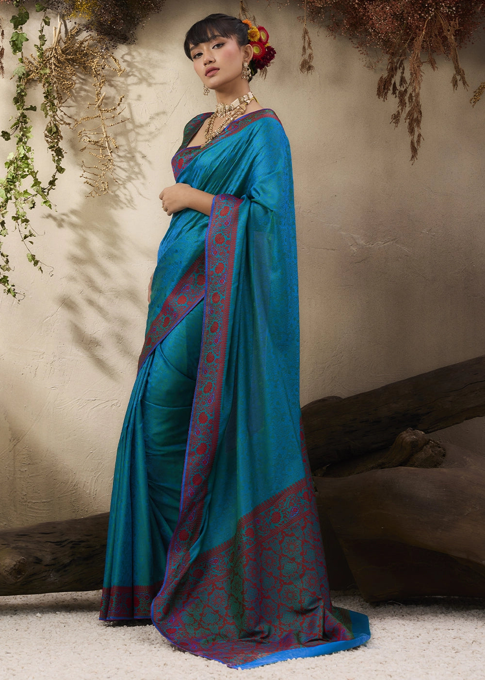 Ocean Blue Silk Saree with Tanchoi Zari Weaving Border