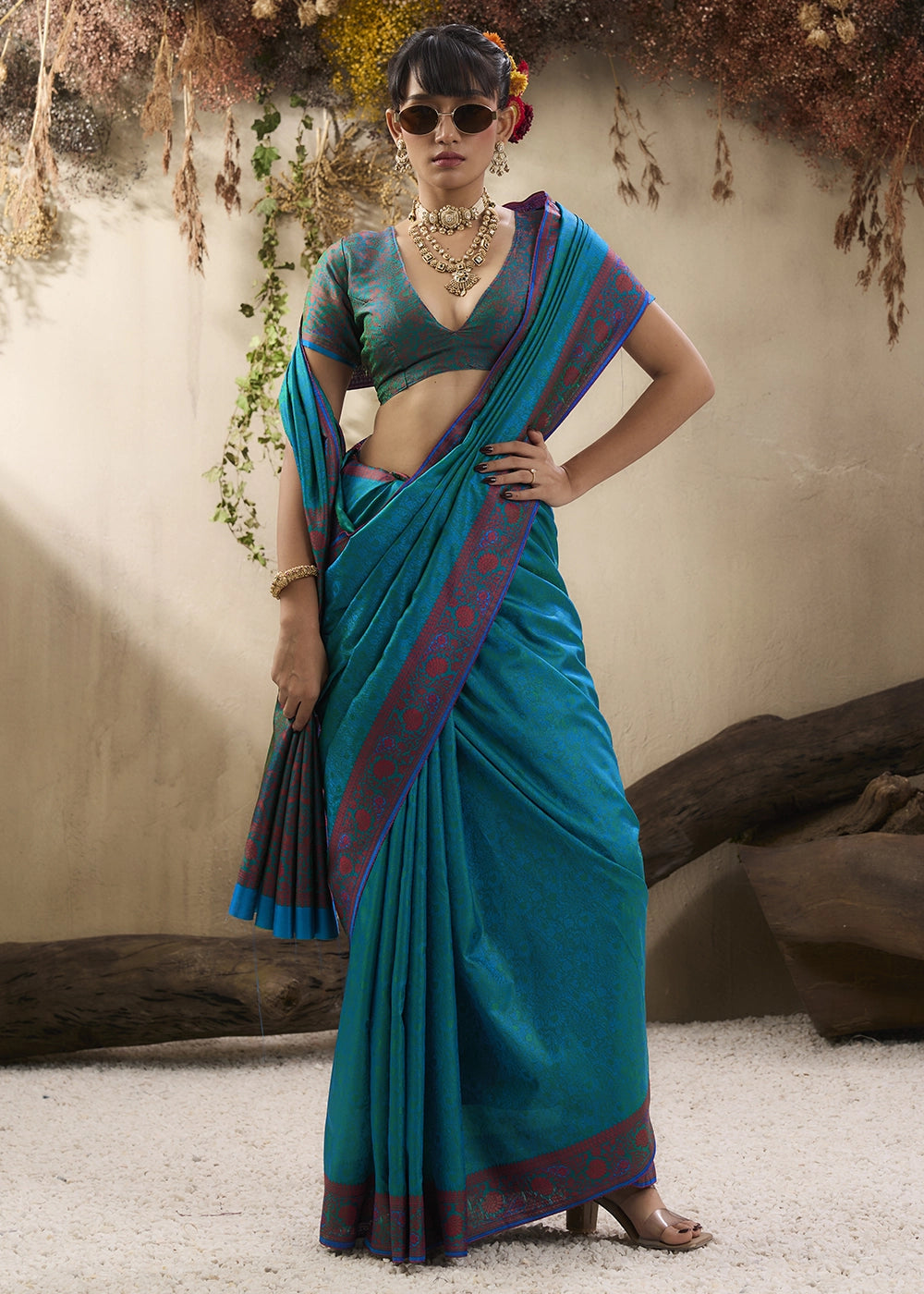 Ocean Blue Silk Saree with Tanchoi Zari Weaving Border