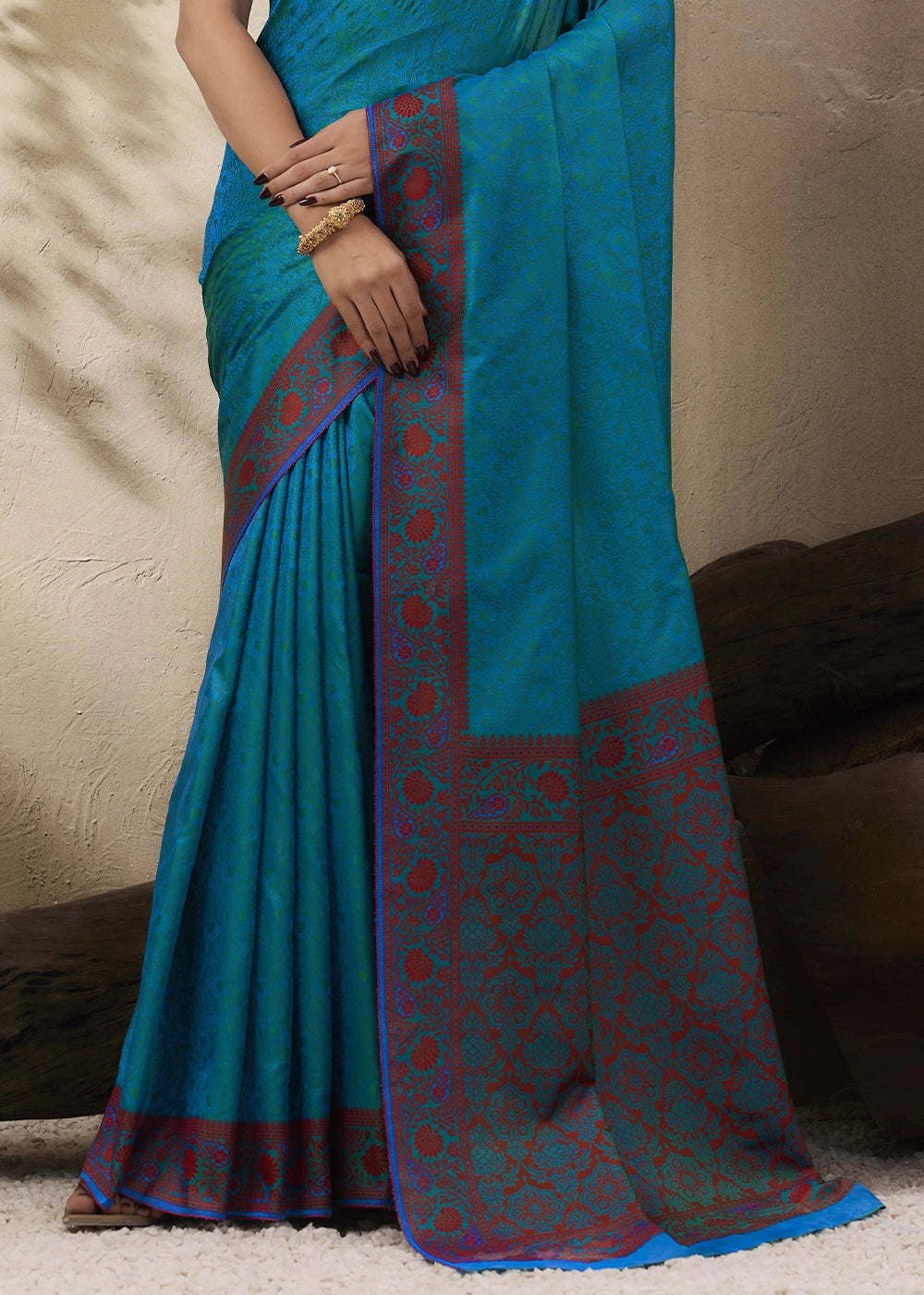 Ocean Blue Silk Saree with Tanchoi Zari Weaving Border