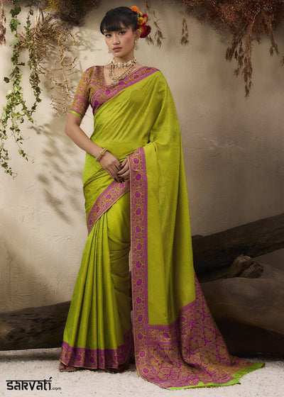 Avocado Green Silk Saree with Tanchoi Zari Weaving Border