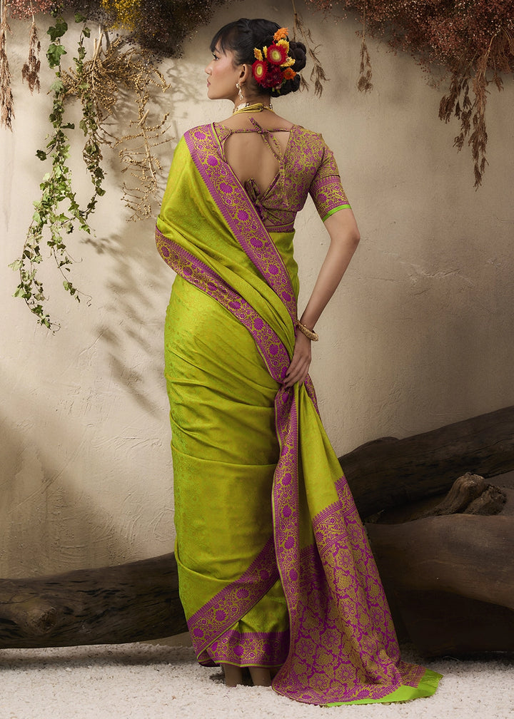 Avocado Green Silk Saree with Tanchoi Zari Weaving Border