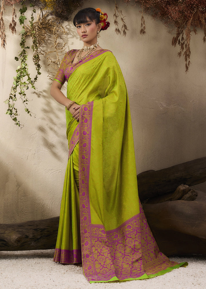 Avocado Green Silk Saree with Tanchoi Zari Weaving Border