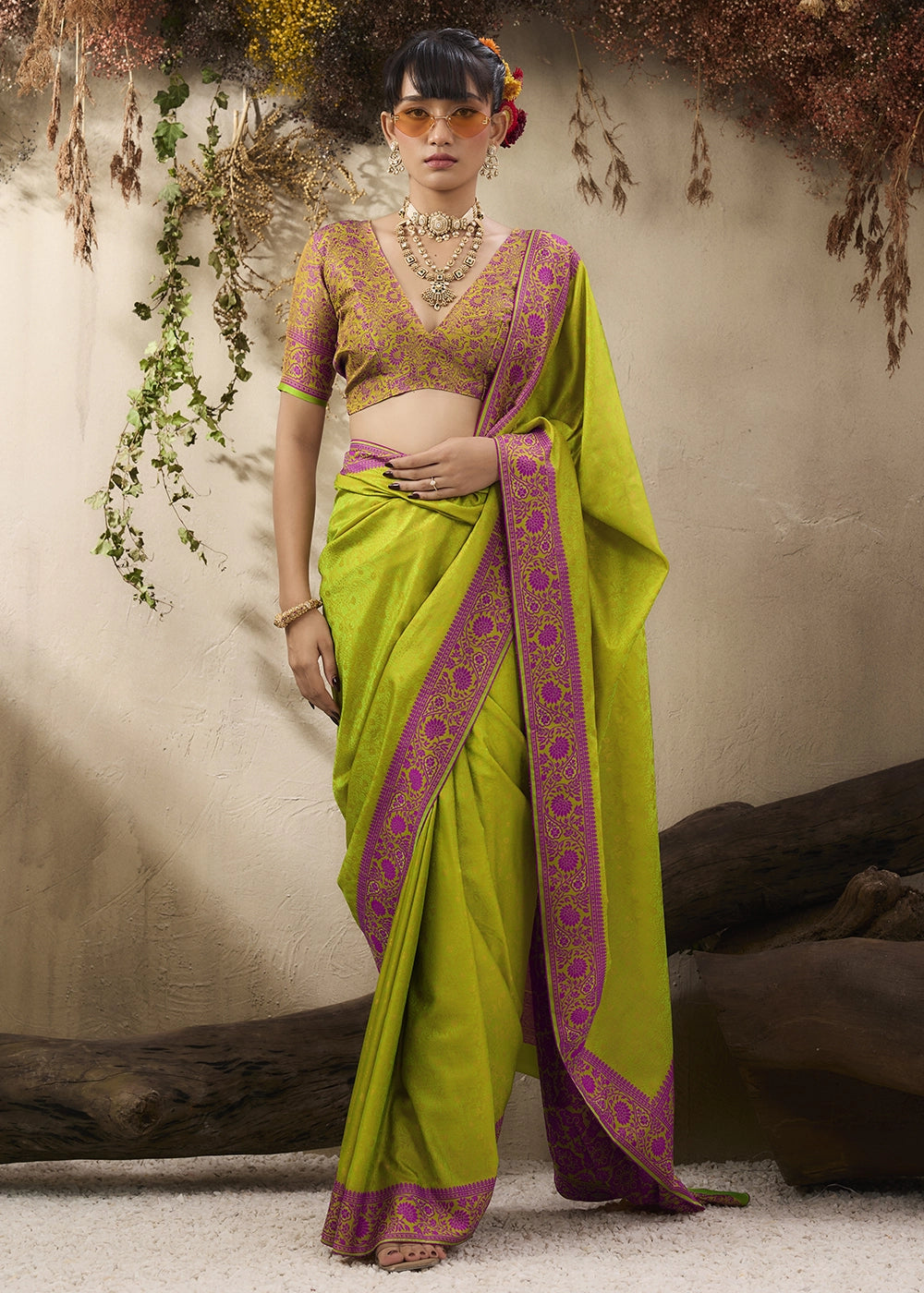Avocado Green Silk Saree with Tanchoi Zari Weaving Border