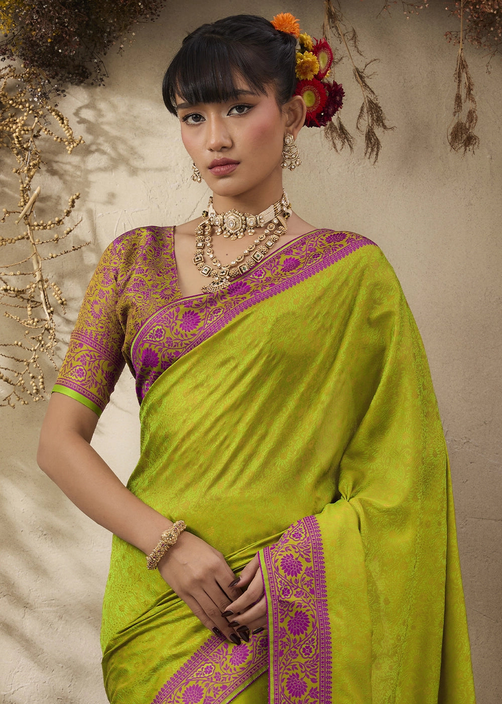 Avocado Green Silk Saree with Tanchoi Zari Weaving Border