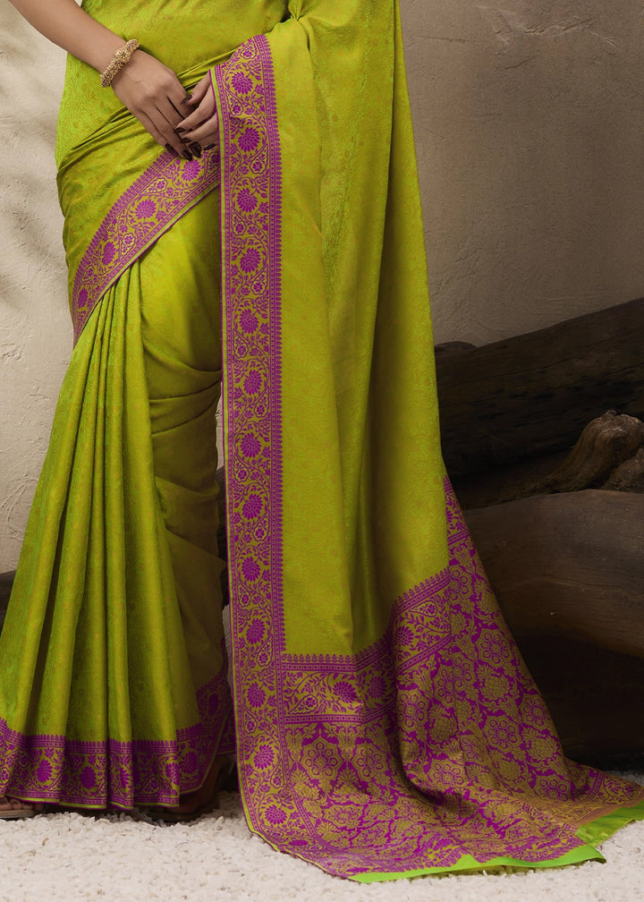 Avocado Green Silk Saree with Tanchoi Zari Weaving Border