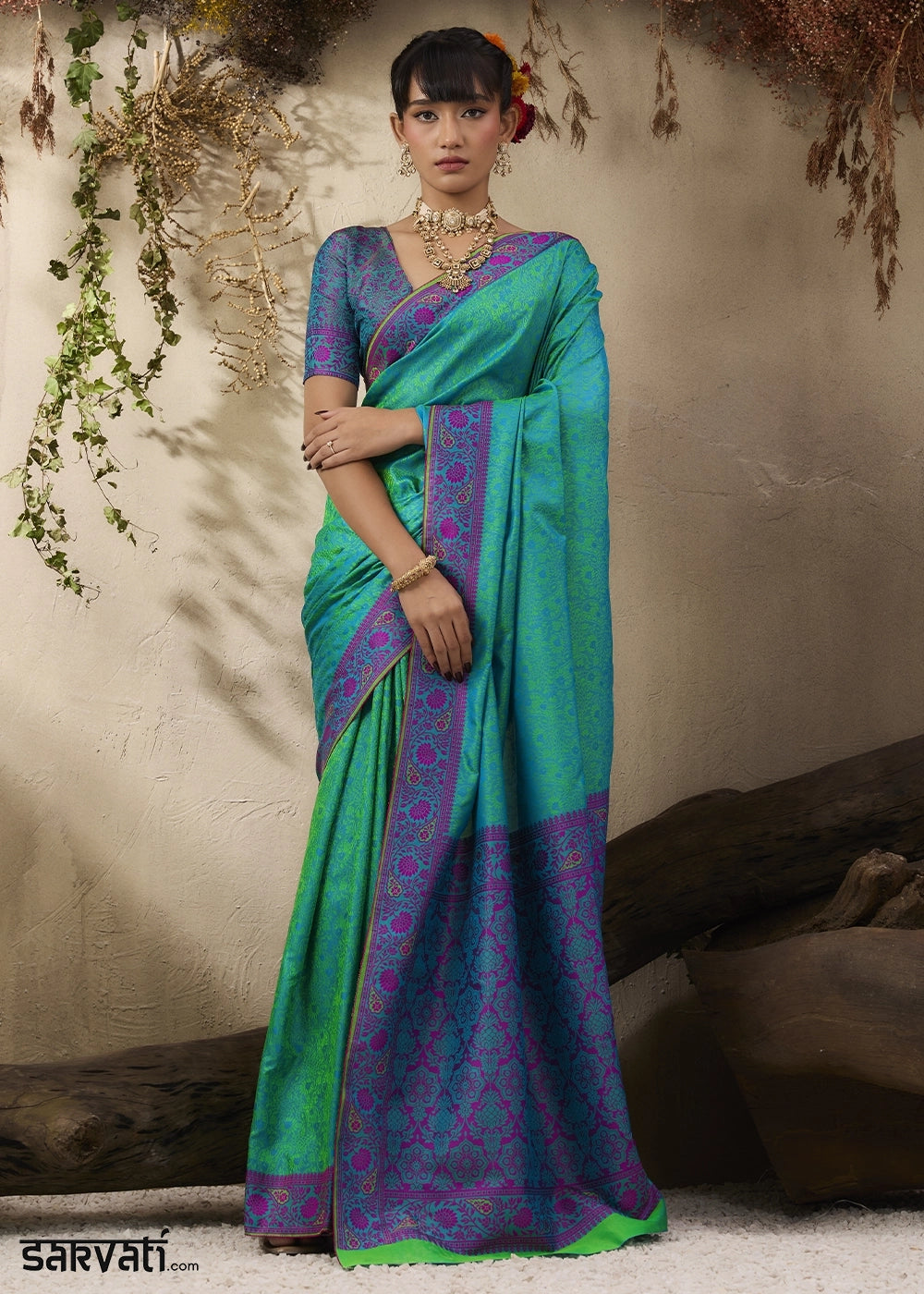Sea Green Silk Saree with Tanchoi Zari Weaving Border