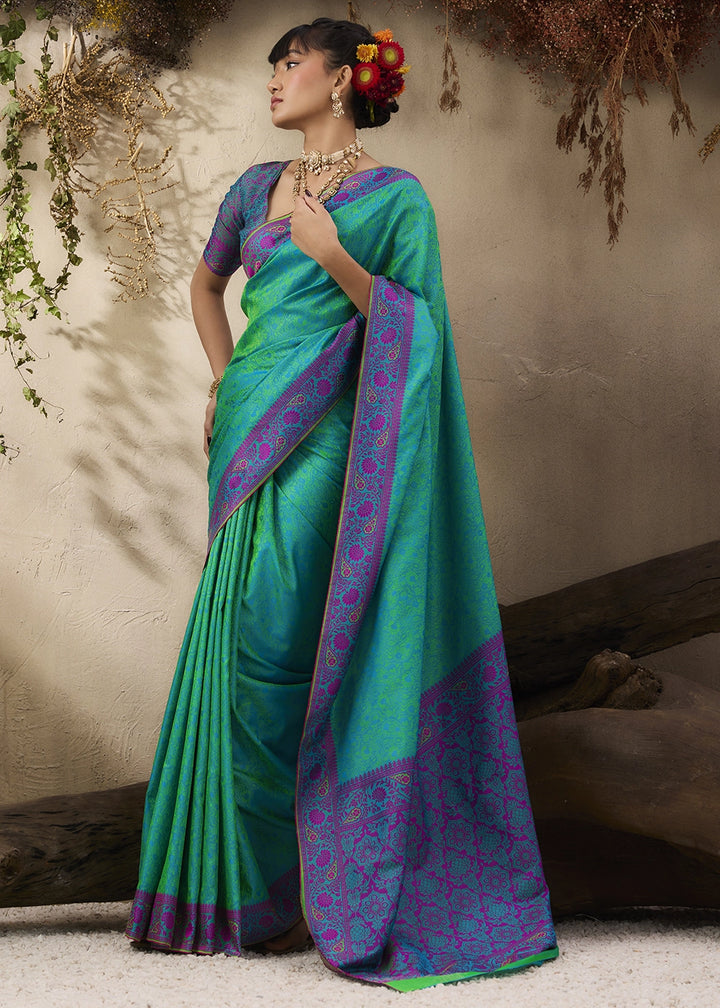 Sea Green Silk Saree with Tanchoi Zari Weaving Border