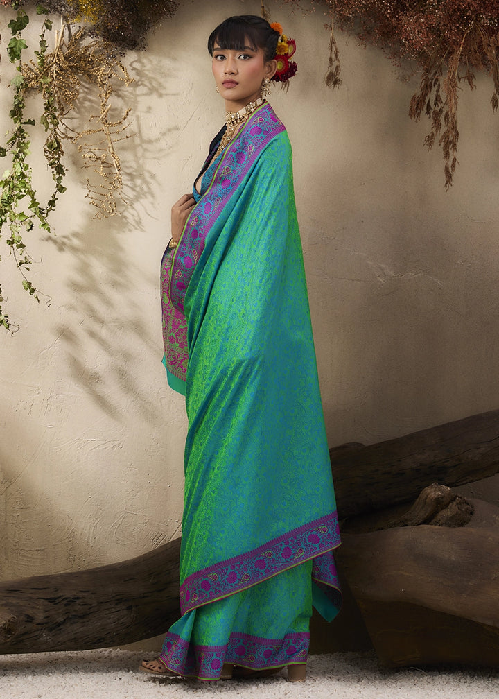 Sea Green Silk Saree with Tanchoi Zari Weaving Border