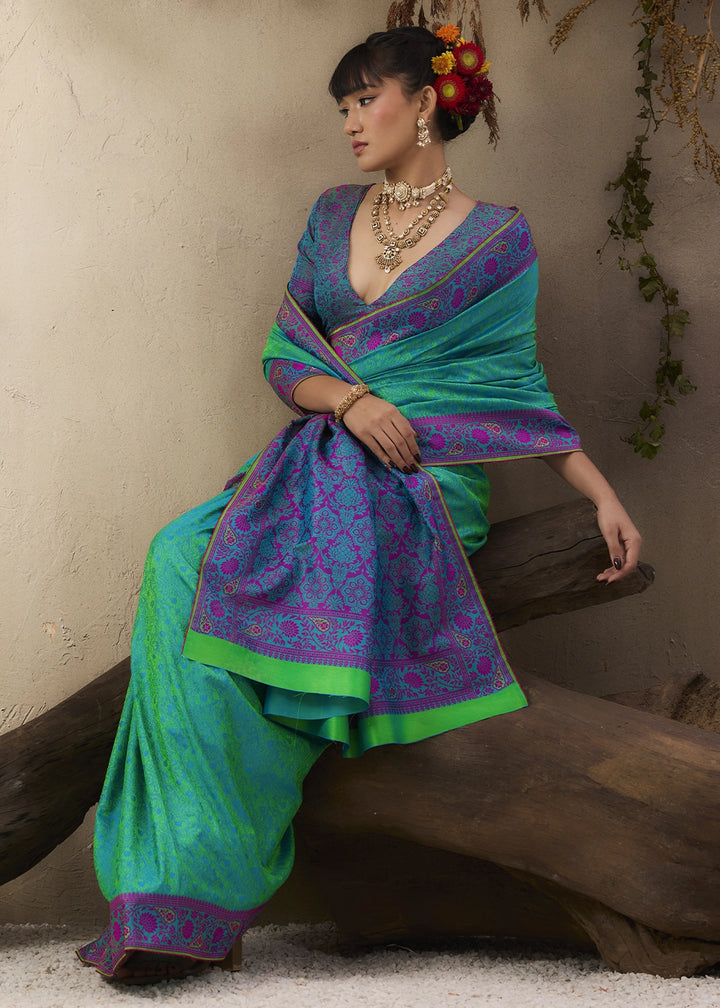 Sea Green Silk Saree with Tanchoi Zari Weaving Border