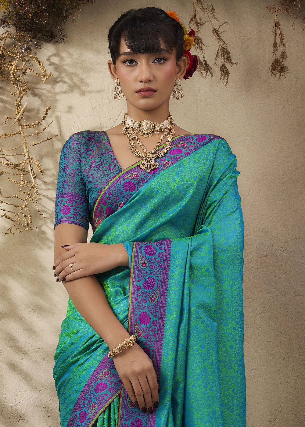 Sea Green Silk Saree with Tanchoi Zari Weaving Border