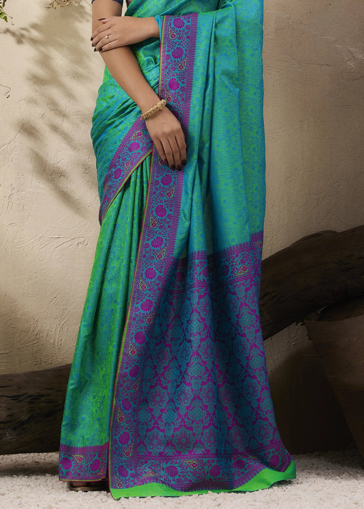 Sea Green Silk Saree with Tanchoi Zari Weaving Border
