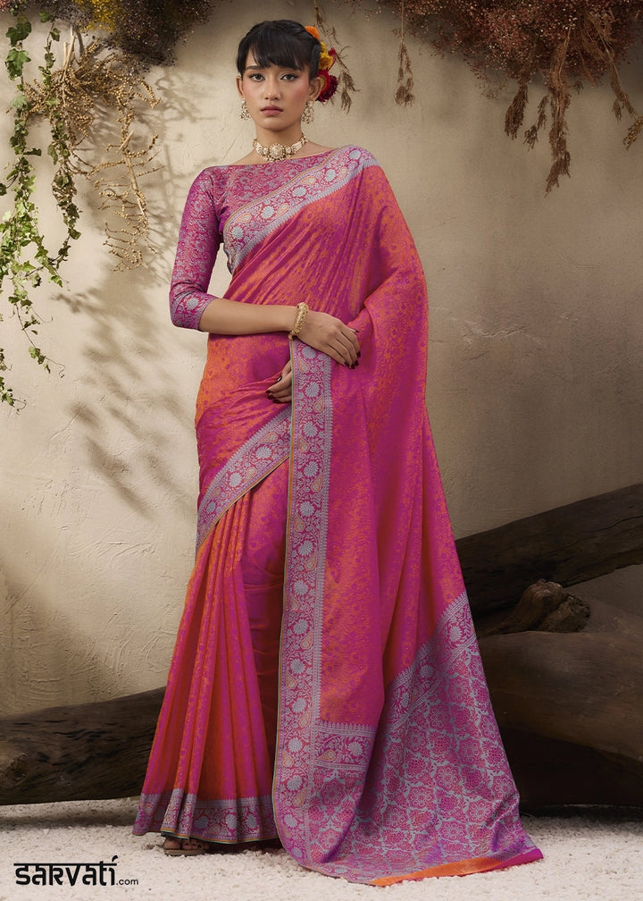Shades Of Pink Silk Saree with Tanchoi Zari Weaving Border