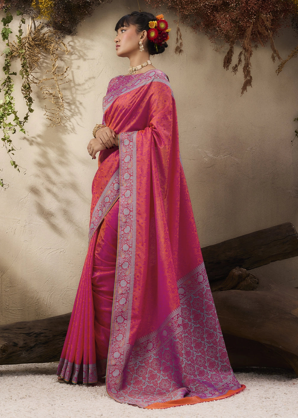 Shades Of Pink Silk Saree with Tanchoi Zari Weaving Border