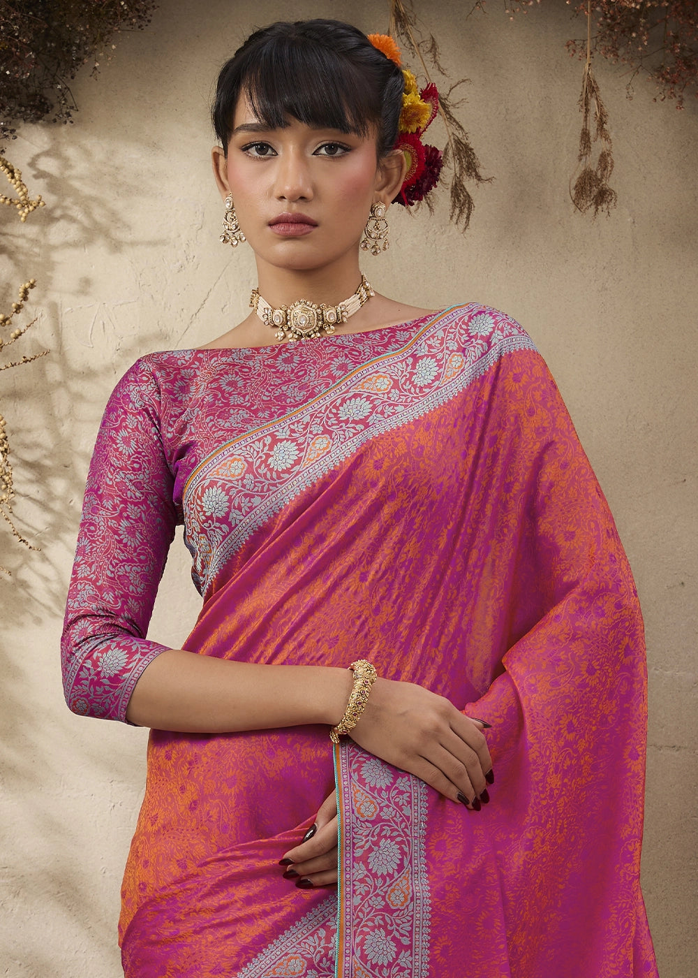 Shades Of Pink Silk Saree with Tanchoi Zari Weaving Border