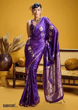 Royal Purple Satin Handloom Weaving Saree with Blouse