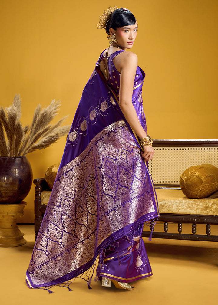 Royal Purple Satin Handloom Weaving Saree with Blouse