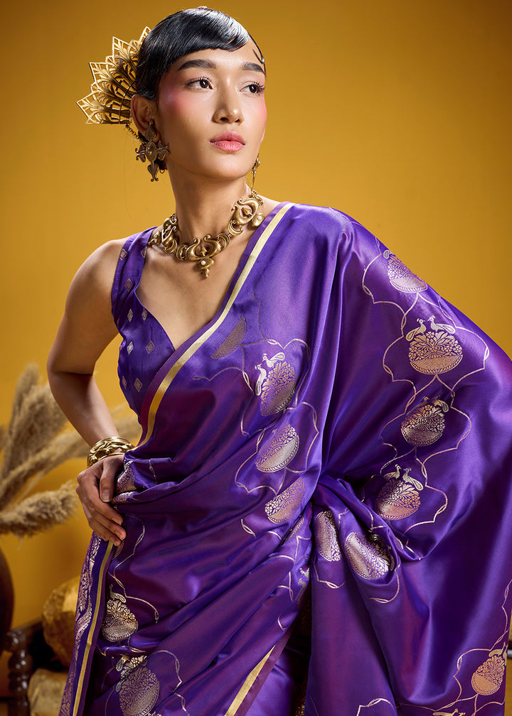 Royal Purple Satin Handloom Weaving Saree with Blouse
