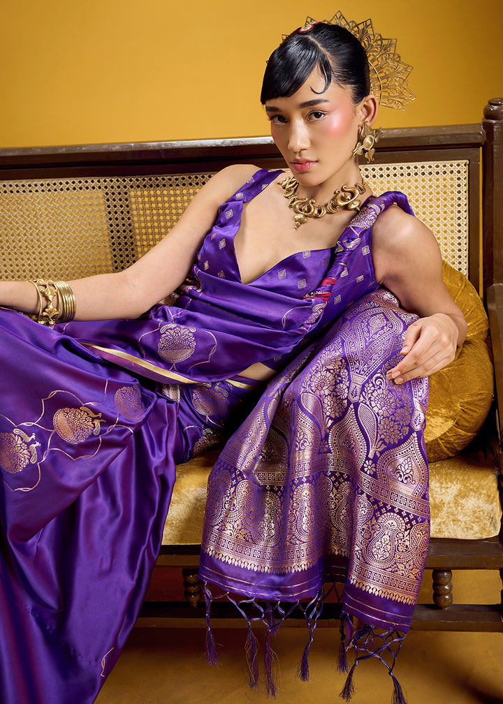 Royal Purple Satin Handloom Weaving Saree with Blouse