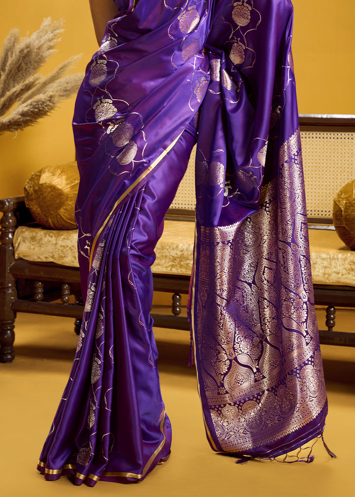 Royal Purple Satin Handloom Weaving Saree with Blouse