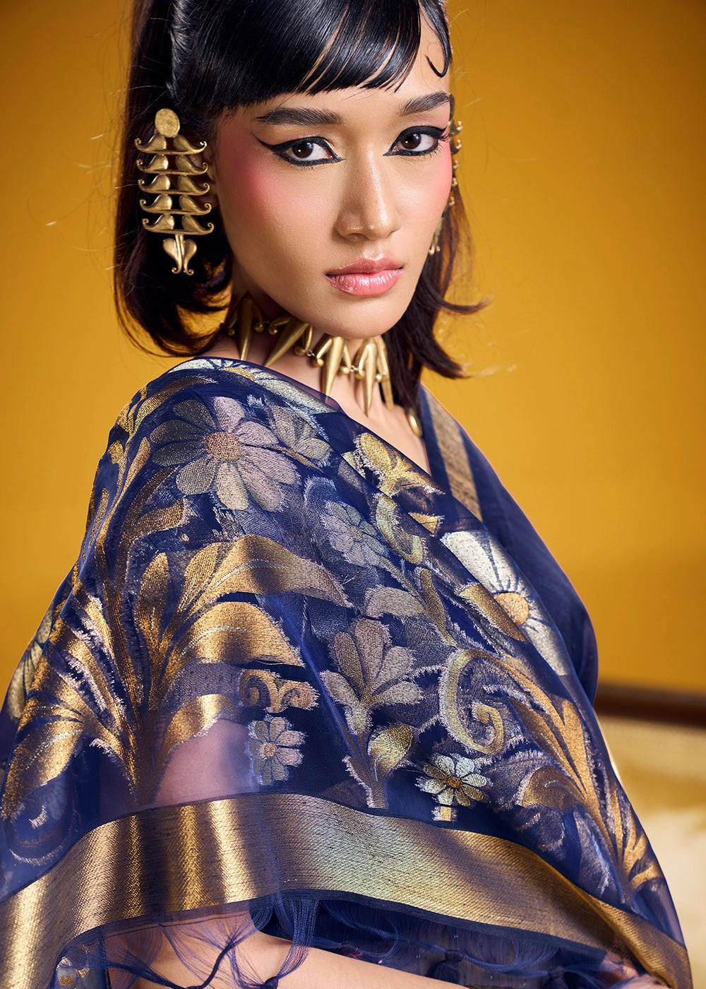 Berry Blue Munga Silk Saree with Intricate Floral Zari Weave