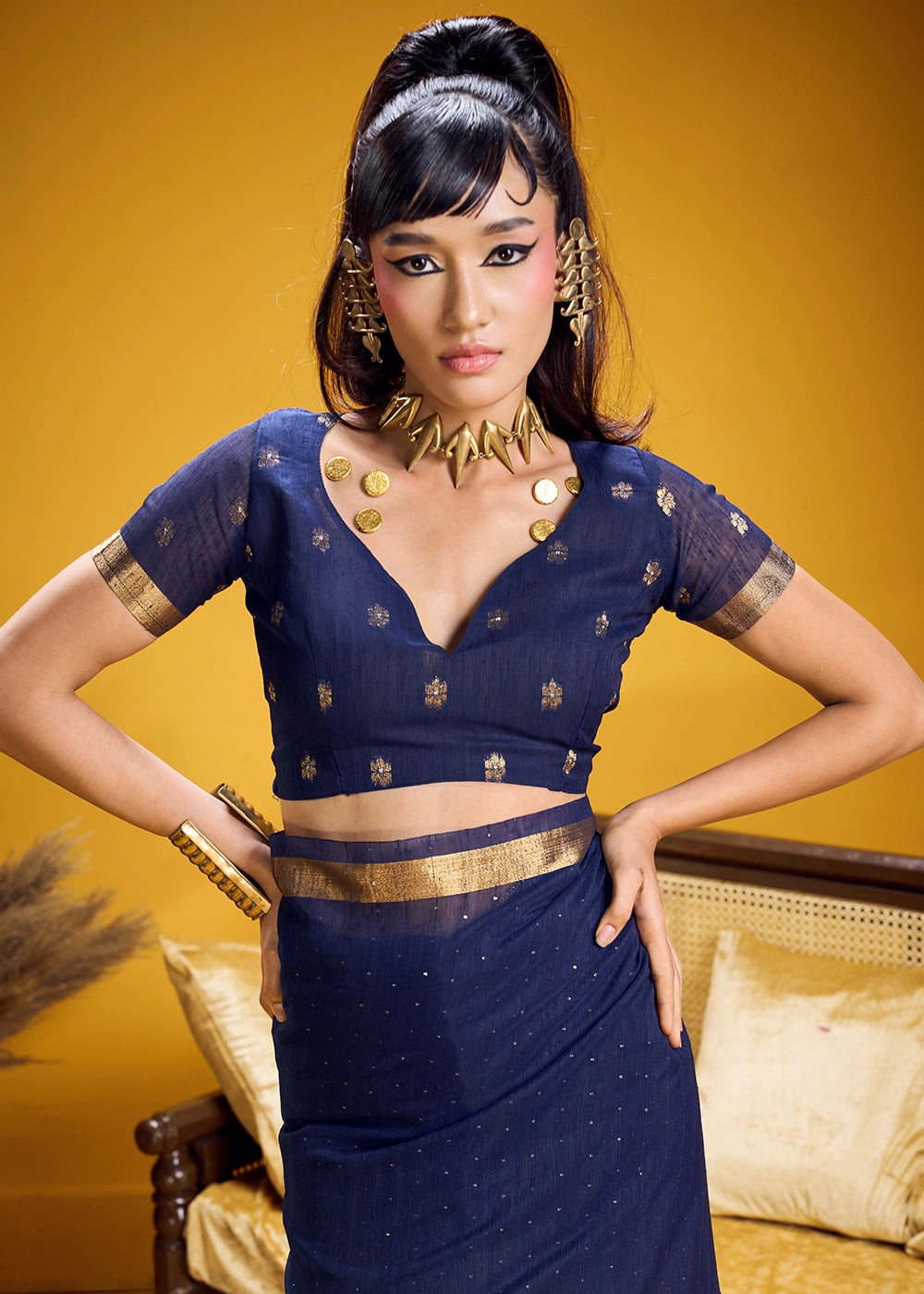 Berry Blue Munga Silk Saree with Intricate Floral Zari Weave