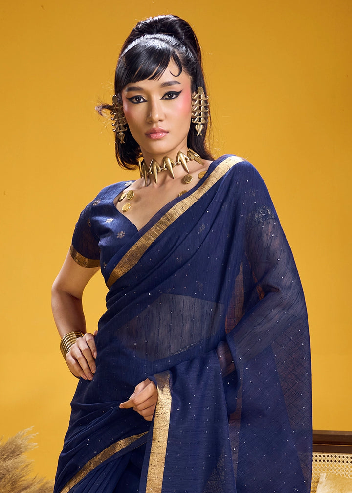 Berry Blue Munga Silk Saree with Intricate Floral Zari Weave