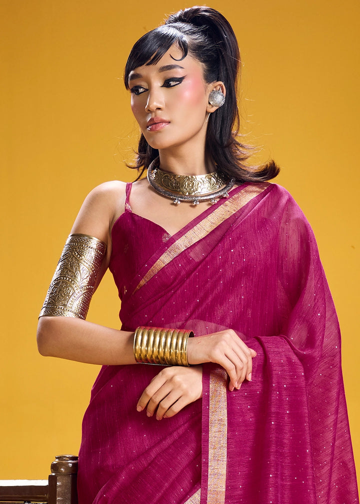 Magenta Purple Munga Silk Saree with Intricate Floral Zari Weave
