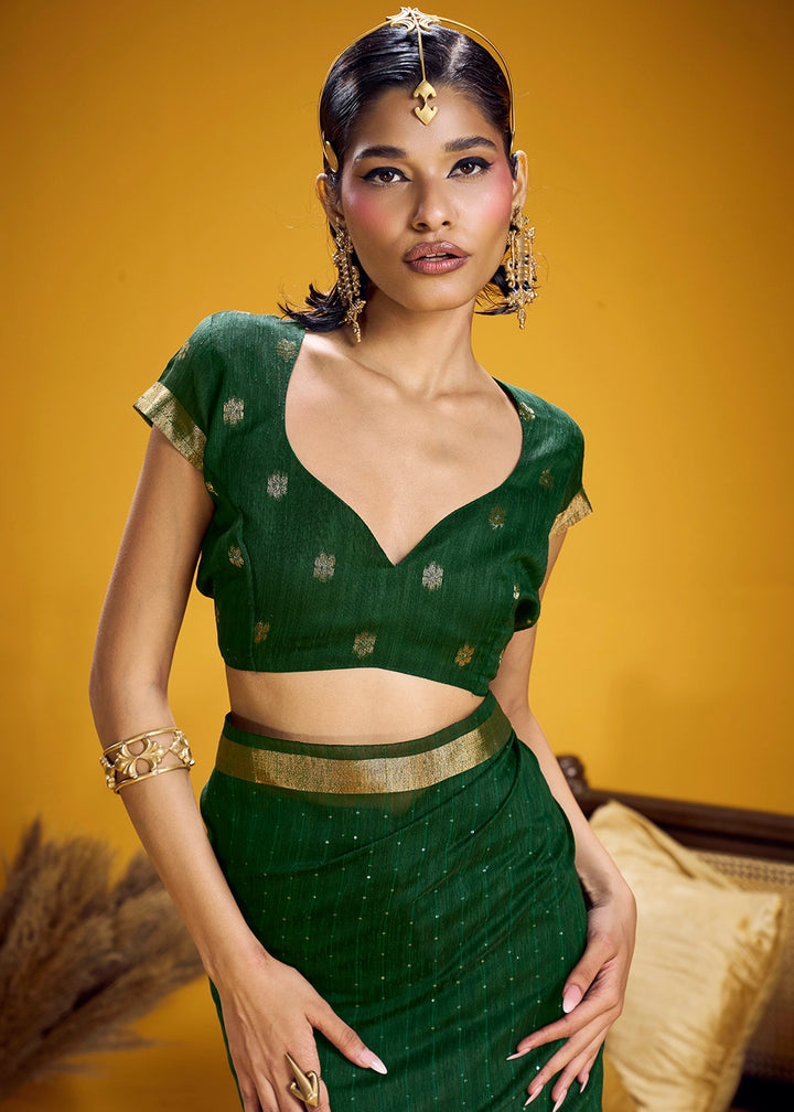 Sacramento Green Munga Silk Saree with Intricate Floral Zari Weave