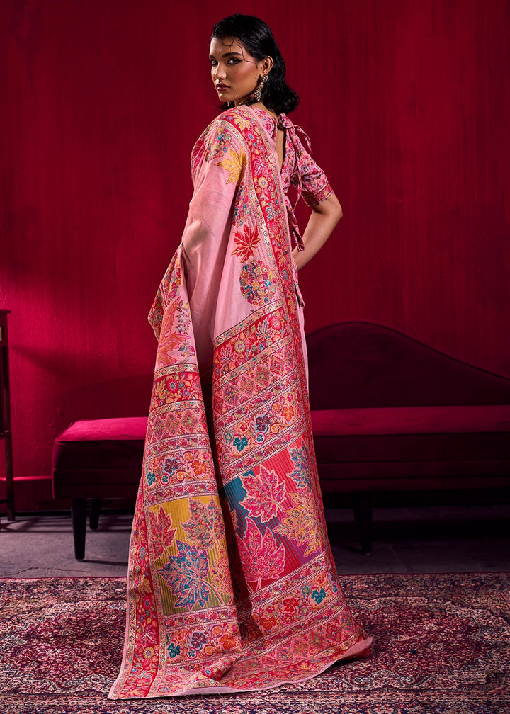 Baker Miller Pink Modal Silk Kashmiri Handloom Jamawar Saree