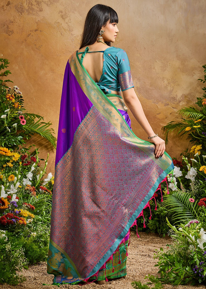 True Purple Zari Woven Silk Saree with Artistic Pichwai Work