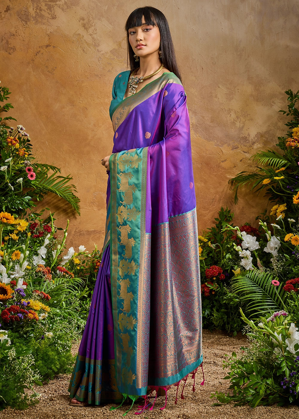 True Purple Zari Woven Silk Saree with Artistic Pichwai Work