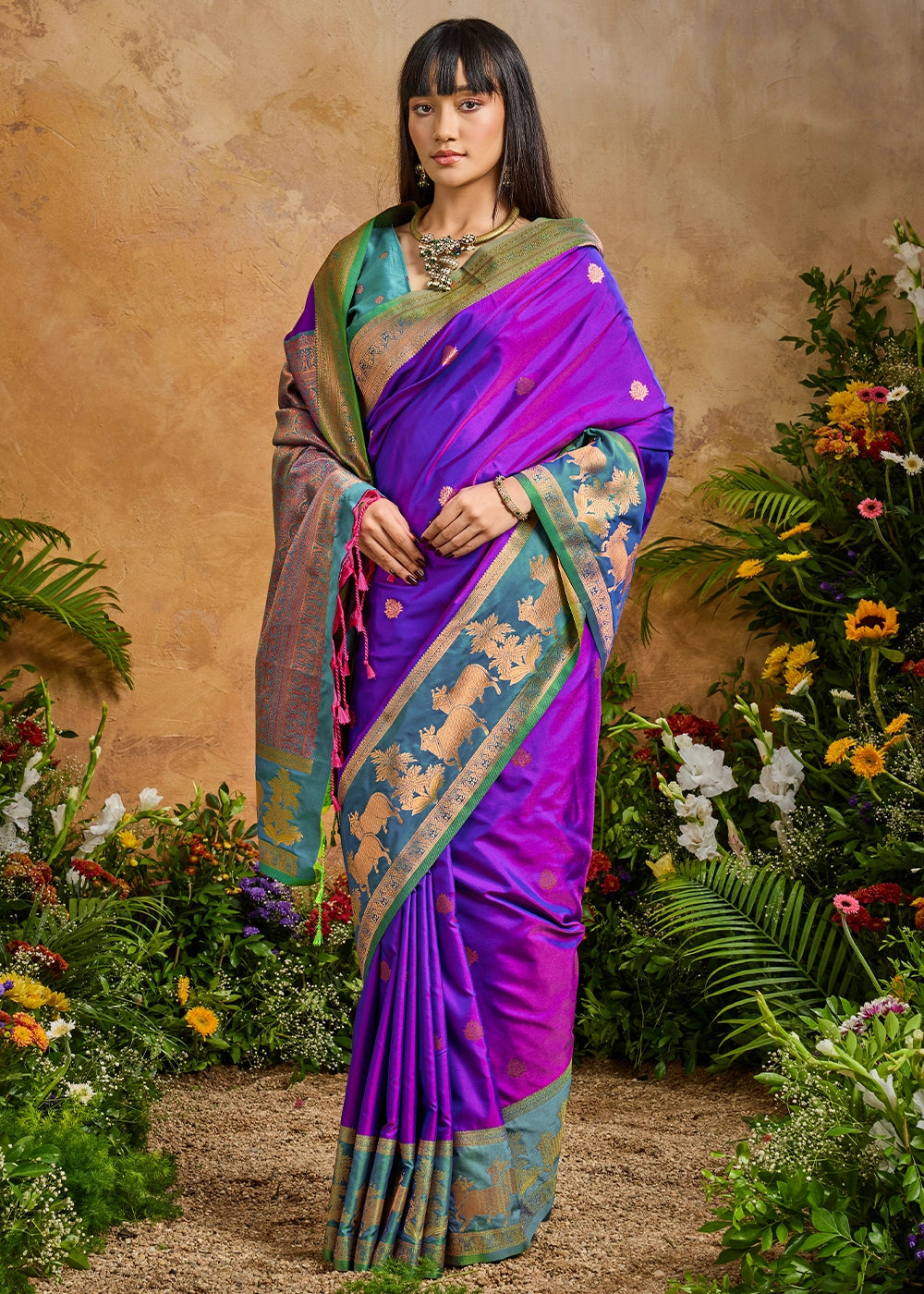 True Purple Zari Woven Silk Saree with Artistic Pichwai Work