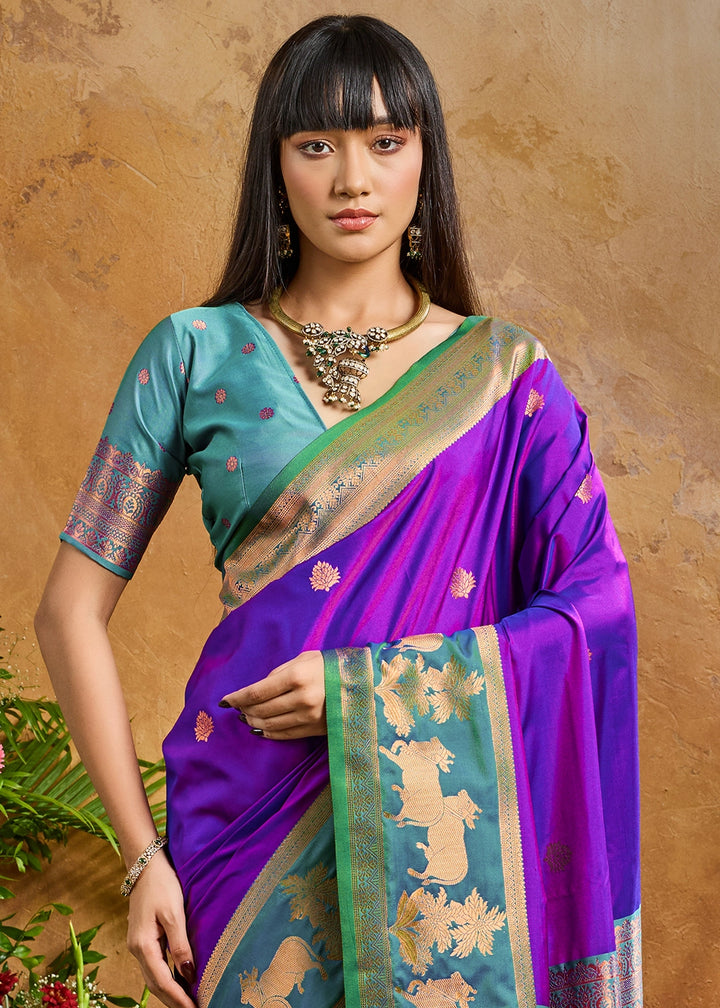 True Purple Zari Woven Silk Saree with Artistic Pichwai Work