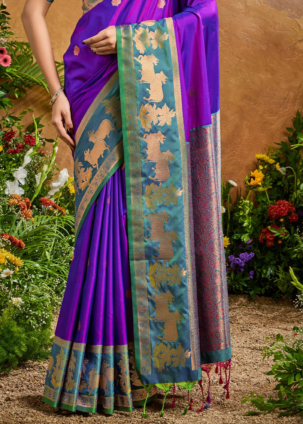 True Purple Zari Woven Silk Saree with Artistic Pichwai Work