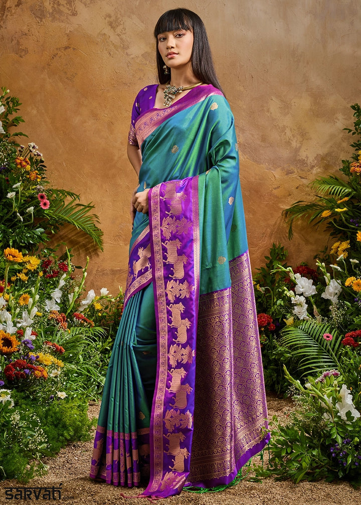 Cerulean Blue Zari Woven Silk Saree with Artistic Pichwai Work