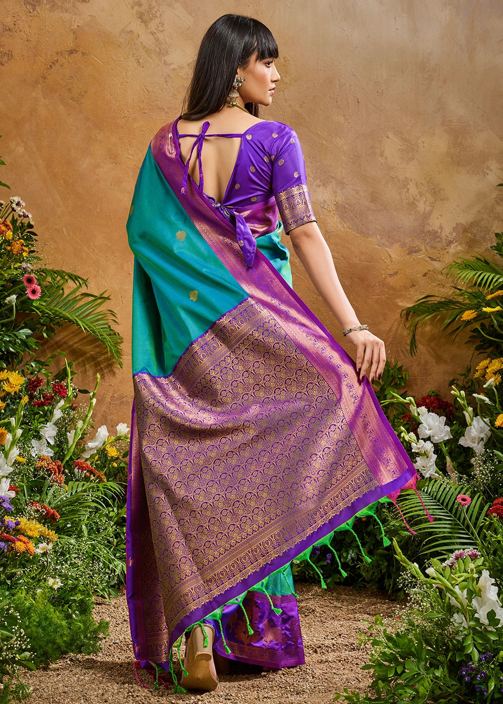 Cerulean Blue Zari Woven Silk Saree with Artistic Pichwai Work