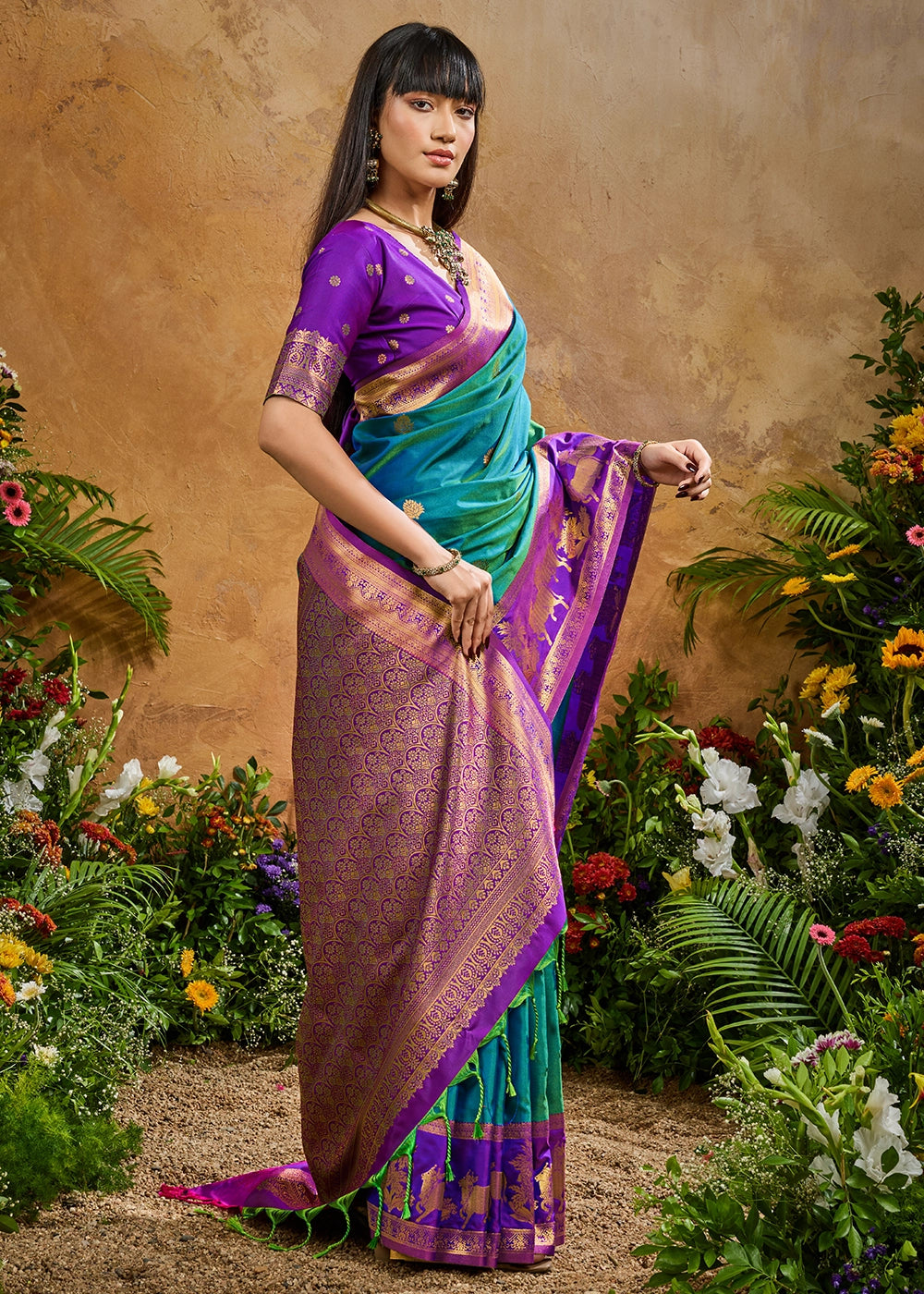 Cerulean Blue Zari Woven Silk Saree with Artistic Pichwai Work