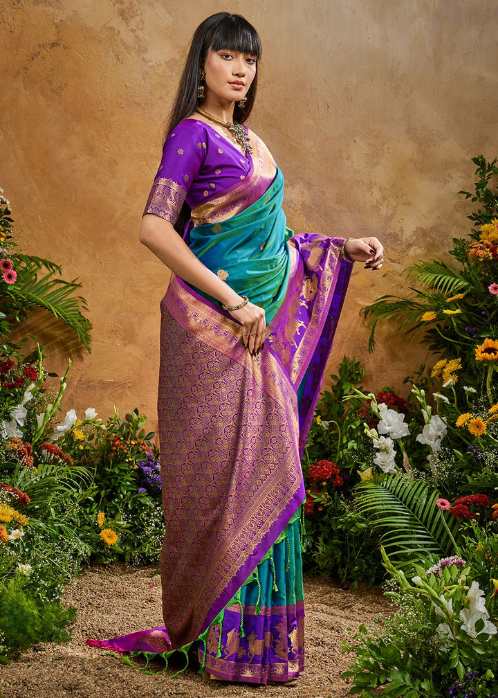 Cerulean Blue Zari Woven Silk Saree with Artistic Pichwai Work