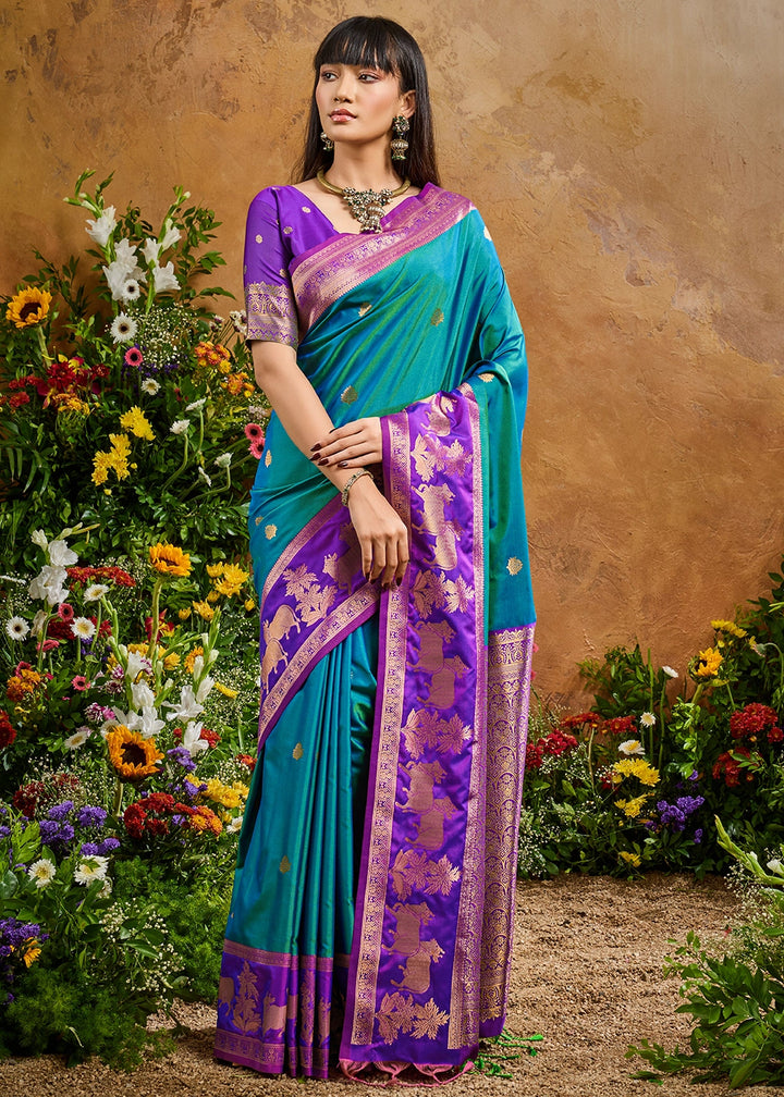 Cerulean Blue Zari Woven Silk Saree with Artistic Pichwai Work