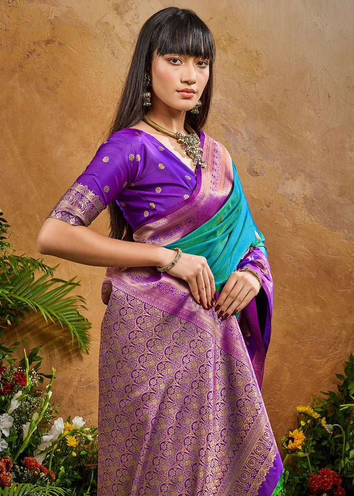 Cerulean Blue Zari Woven Silk Saree with Artistic Pichwai Work