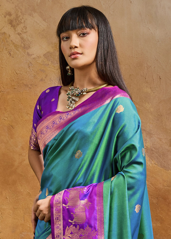 Cerulean Blue Zari Woven Silk Saree with Artistic Pichwai Work